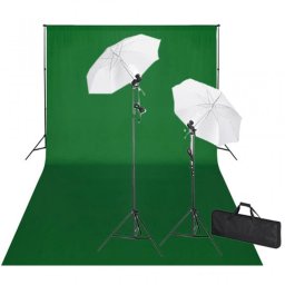 vidaXL Kit de Estudio Fotográfico 2 Focos + Fondo Verde + Paraguas