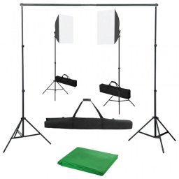 vidaXL Kit de Estudio Fotográfico 2 Focos + Fondo Verde