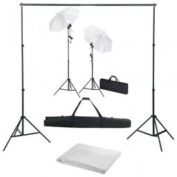 vidaXL Kit de Estudio Fotográfico 2 Focos + Fondo Blanco + Paraguas