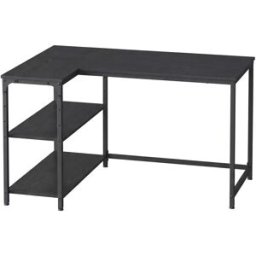 VASAGLE Escritorio en forma de l con estantes de acero y aglomerado negro