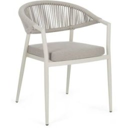 Outdoor living Conjunto de 6 sillas de aluminio y cuerda tejida en blanco roto