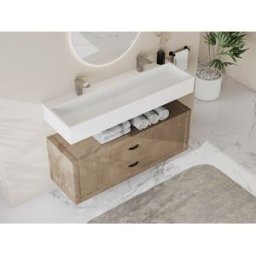 Unique Lavabo suspendido con encimera de solid surface - Blanco - Ancho 120 x Prof. 40 x Alt. 15 cm - YAMDROK