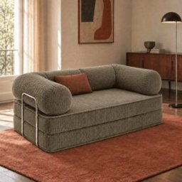 SURB Sofá cama 200 cm en pana y acero cromado, caqui