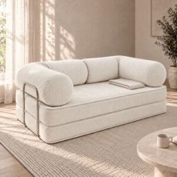 SURB Sofá cama 200 cm en pana y acero cromado, crema