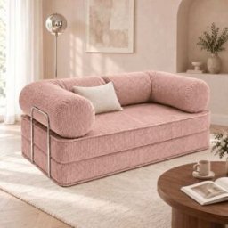 SURB Sofá cama 200 cm en pana y acero cromado, rosa