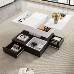 OKWISH Mesa de centro blanco y negro de aglomerado 70x70x40 cm