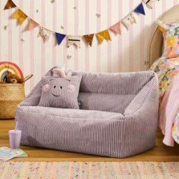 Icon Puf sofá infantil y cojín unicornio de pana violeta lavanda