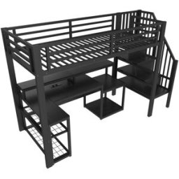 ComfortXL Cama alta 90x200 con escritorio USB LED almacenaje en acero negro