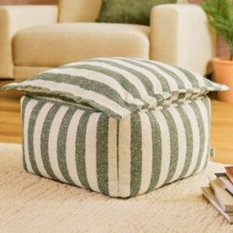 Icon Puf reposapiés cuadrado de tejido bouclé a rayas, verde oliva