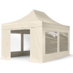 TOOLPORT 3x4,5 m Carpa plegable, PREMIUM acero 40mm, 4 laterales incl. con ventanas panorámicas, crema - (600049)