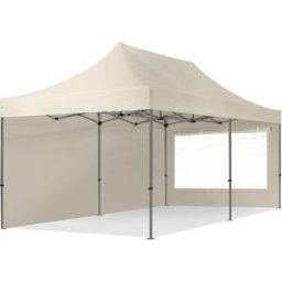 TOOLPORT 3x6 m Carpa plegable, PREMIUM acero 40mm, 2 laterales incl. con ventanas panorámicas, crema - (600071)