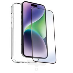 Muvit Funda Shockproof 2m para iPhone 15 Pro + Protector Cristal Templado Marco Negro