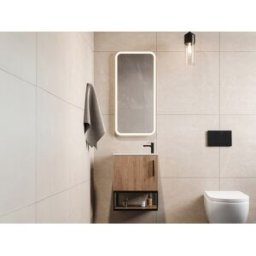 Unique Mueble lavamanos suspendido con hueco y lavabo blanco - 40 cm - Color natural claro - LOPENA