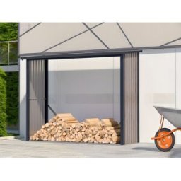 Unique Cobertizo para leña metálico de acero galvanizado efecto madera - 3,27 m3 - 4 estéreos - An. 242 x Pr. 89 x Alt. 190 cm - WINWOOD