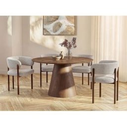 Unique Mesa redonda para 4 comensales de MDF - Natural oscuro - ANTALIZA