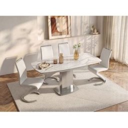 Unique Mesa de comedor extensible TALICIA - 4 a 6 comensales - Cerámica y acero