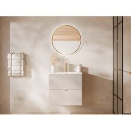 Unique Mueble de baño suspendido con diseño con diseño de espiga y lavabo encastrado - Beige - 60 cm - DORIONI