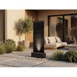 Unique Fuente de exterior de acero inoxidable y vidrio con LEDs - Altura 120 cm - Negro - BULBIE