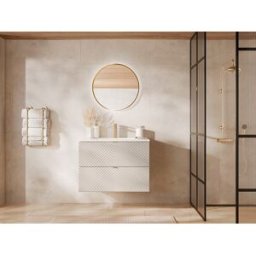 Unique Mueble de baño suspendido con diseño de espiga con lavabo encastrado - Beige - 80 cm - DORIONI