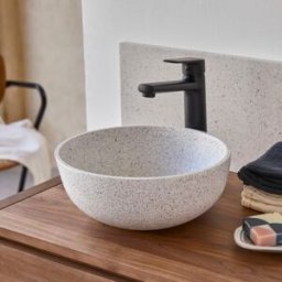 Tikamoon Lavabo redondo de terrazo prémium blanco 32 cm