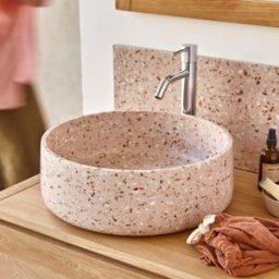 Tikamoon Lavabo redondo de terrazo prémium rosa 40 cm