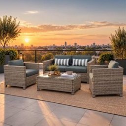 Concept Usine Muebles de jardín de 4 plazas en resina tejida con mesa de centro gris