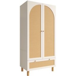 Urban Meuble Armario de madera blanca y ratán natural con cajón