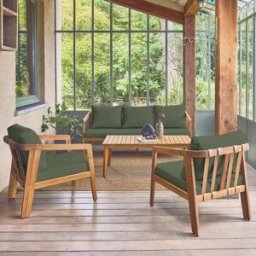 sweeek Conjunto de jardín de madera de acacia, 5 plazas, verde kaki