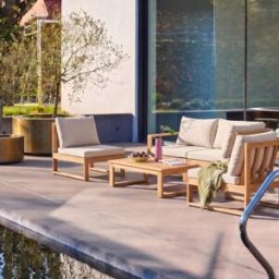 sweeek Conjunto de jardín modular de madera de acacia, 4 plazas, beige