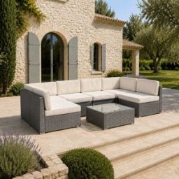 Concept Usine Mobiliario modular de jardín de 6 plazas en resina tejida gris y beige