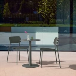 sweeek Mesa bistró de jardín redonda de acero con 2 sillas, verde kaki