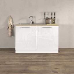 Whous Mueble fregadero 2 puertas efecto madera blanco brillo/roble 120