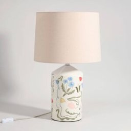 Maisons du Monde Lámpara de mesa de gres con flores y tela, 51 cm
