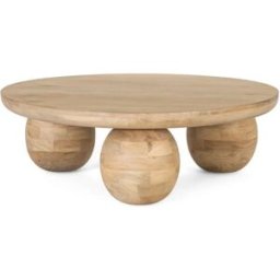 GINER Y COLOMER Mesa de centro redonda de madera de mango 90 cm estilo japandi nórdico