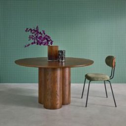sweeek Mesa de comedor redonda de madera de hevea con 4 plazas, 130cm, nogal