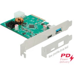 DELOCK 89001 - PCIe x4 > 1 USB externo 3.1 tipo-C (PD), 1 externo tipo A.