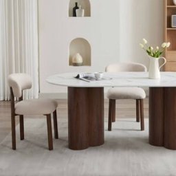 MOBILIER DECO Juego de 2 sillas en tejido beige con patas color madera oscura