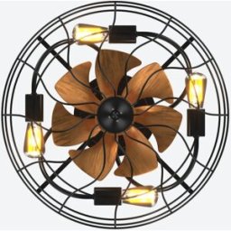 Urban Cocon Plafón ventilador industrial negro, jaula 7 aspas madera, mando