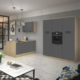 Whous Columna nevera 2 puertas efecto madera antracita/roble 60x60x214,5 cm
