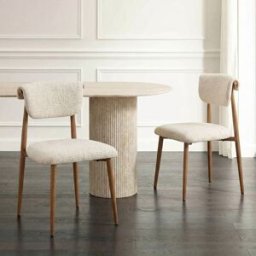MOBILIER DECO Juego de 2 sillas de tela beige con patas color madera