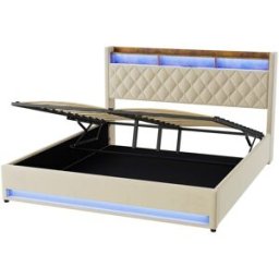 OKWISH Cama tapizada en terciopelo beige con soporte ergonómico 180x200 cm