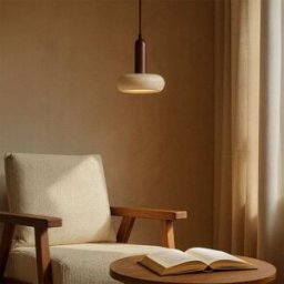Concept Usine Lámpara colgante de diseño cilíndrico en travertino y madera con efect