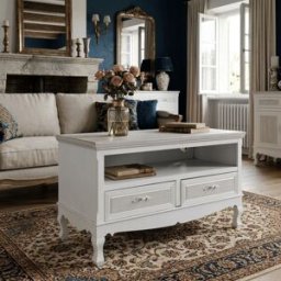NIYLO Mesa de centro de madera blanca 100x42x61 cm