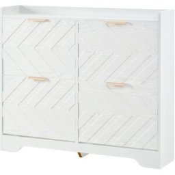Urban Meuble Zapatero blanco 4 puertas abatibles diseño 3D 105x24x90 cm