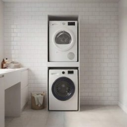 Whous Mueble lavadora y secadora efecto madera blanco 67x66,6x187,5cm