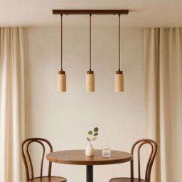 Concept Usine Lámpara colgante de diseño de 3 focos en efecto travertino y madera