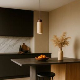 Concept Usine Lámpara colgante en travertino y madera efecto nogal