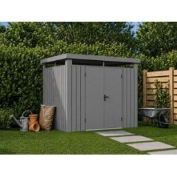 Unique Caseta de jardín metálica de acero galvanizado con montantes acristalados - 6,25 m² - grosor 0,35 mm - Gris - MERANO