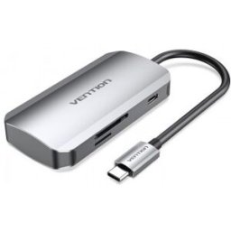 Docking USB Tipo-C Vention TNHHB - 3xUSB - 1xUSB Tipo-C PD - 1xLector Tarjetas SD y MicroSD - Gris