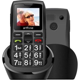 Artfone C1+ Teléfono para mayores con teclas grandes y base de carga Negro